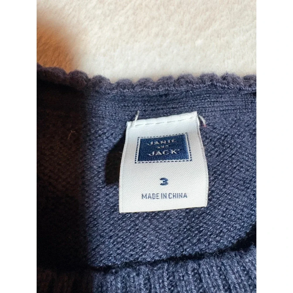 Janie and Jack Kids Train Sweater Hat Scarf Set Navy Red Cotton Size 3 2T-3